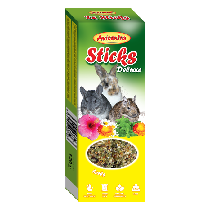 Palčke z zelišči in cvetovi za kunce, morske prašičke in deguje Avicentra (2 kosa)