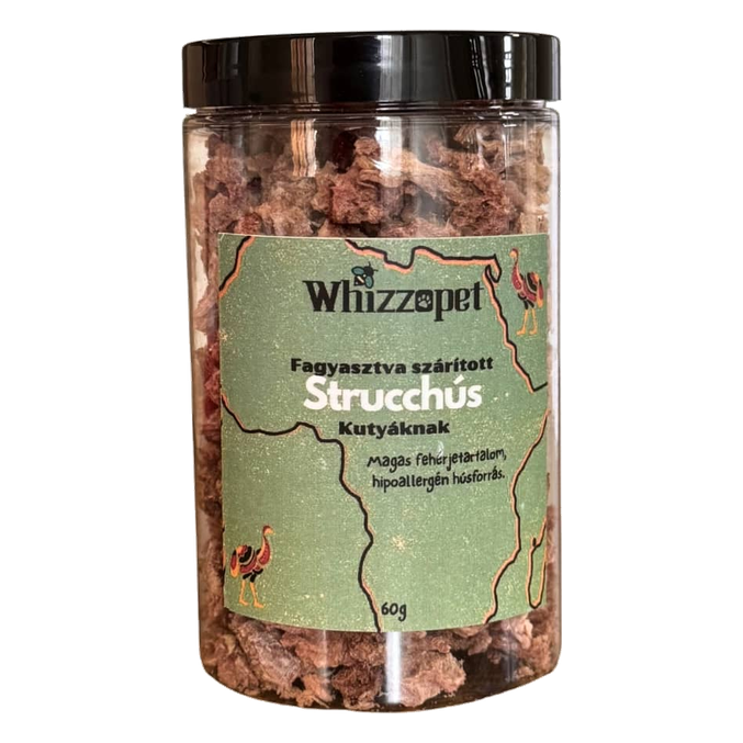 Liofilizirani koščki nojevega mesa za pse Whizzopet (60 g)