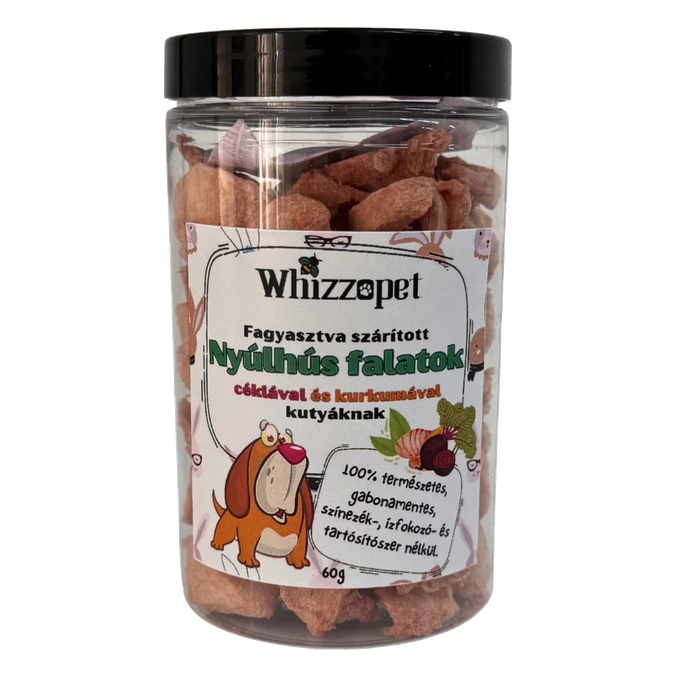 Liofilizirani zajčji koščki z rdečo peso in kurkuminom Whizzopet (60 g)