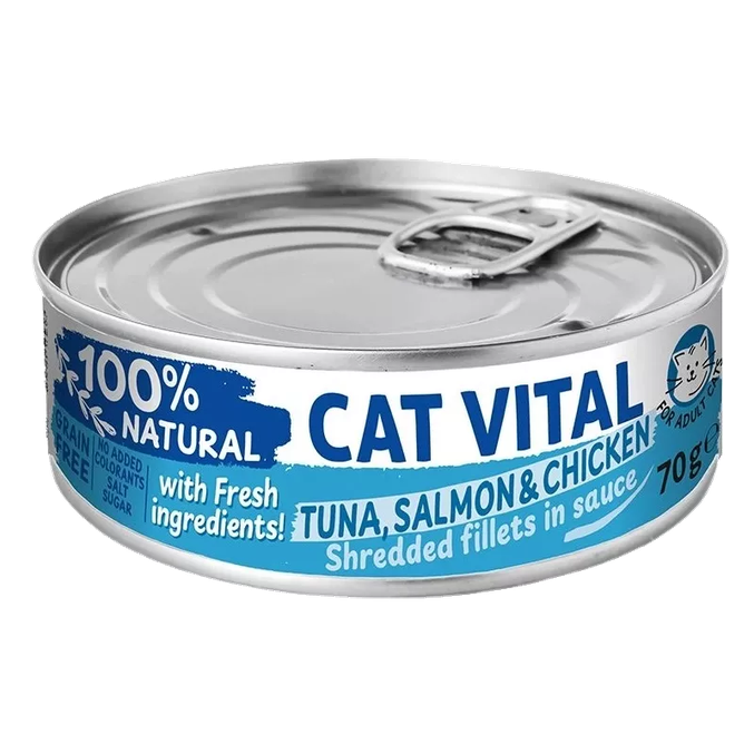 Cat Vital mokra hrana za mačke – tuna, losos in piščanec v omaki 70 g