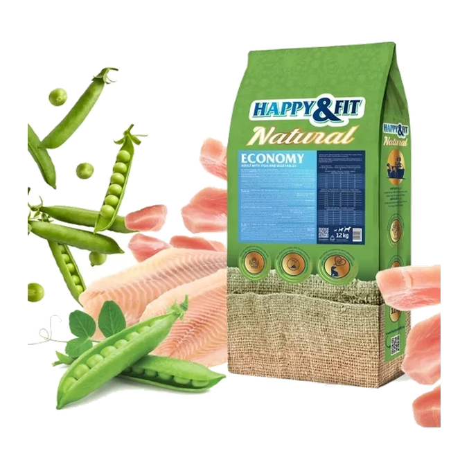 Happy&Fit Natural Economy Adult Fish & Vegetables suha hrana za pse 12+2 kg – slika 2
