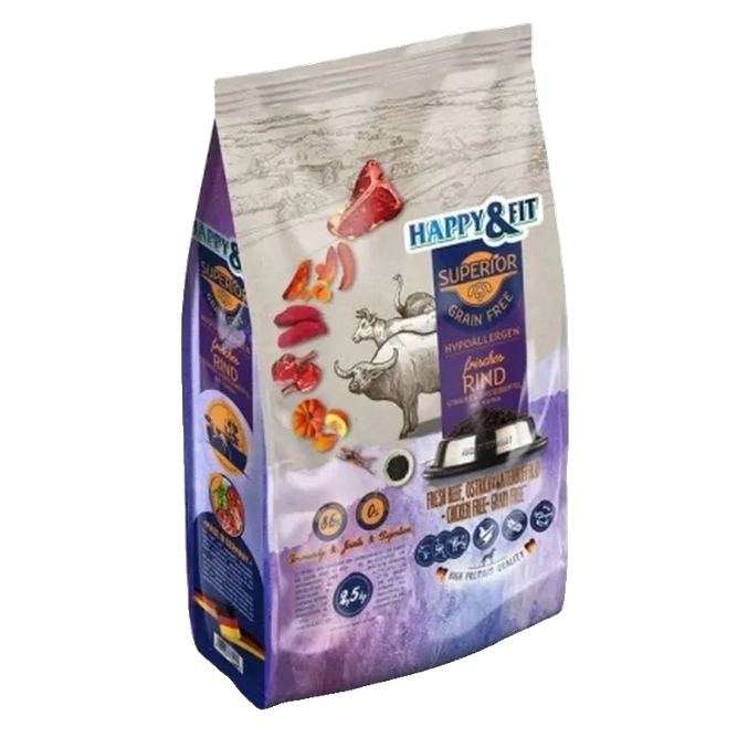 Happy&Fit Superior Hypoallergenic Beef, Ostrich & Water Buffalo suha hrana 2,5 kg