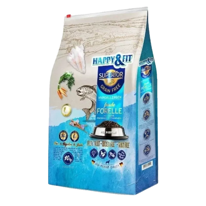 Happy&Fit Superior Hypoallergenic Trout suha hrana za pse 10 kg