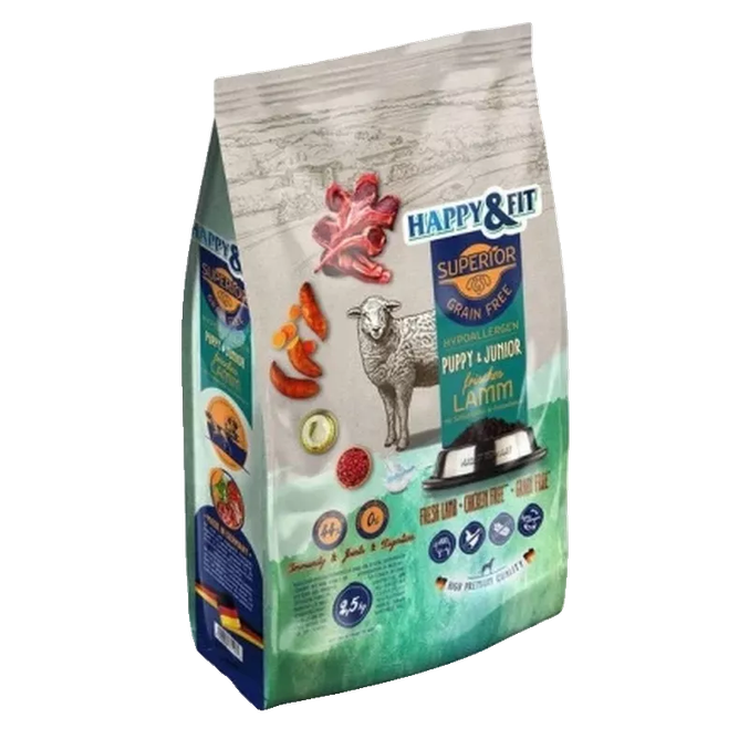 Happy&Fit Superior Puppy & Junior Grain-Free Lamb suha hrana 2,5 kg